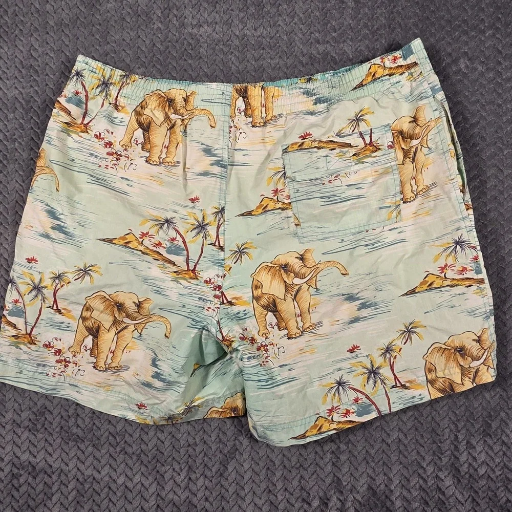 Polo Ralph Lauren Mens Swim Trunks Lined Elephant Print Size XL Tropical Pockets